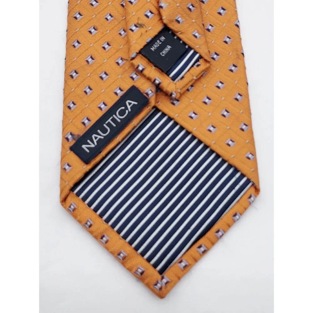 Nautica Mens Orange Geometric Diamond Silk Necktie RN 121148